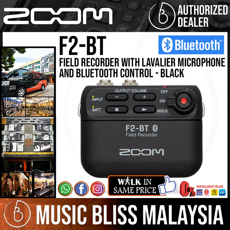 Zoom F2-BT Field Recorder with Lavalier Microphone and Bluetooth Control - Black