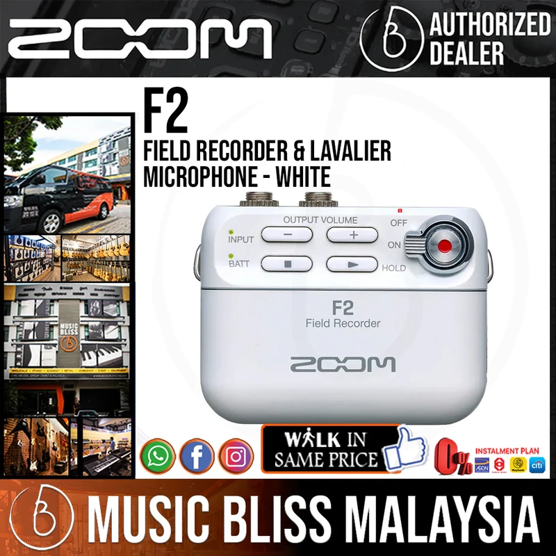Zoom F2 Field Recorder & Lavalier Microphone - White