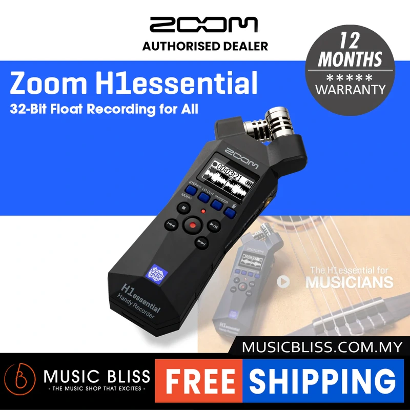 Zoom H1essential Stereo Handy Recorder (2024 Model, Essential Series) with 32-Bit Float, Accessibility, X/Y Microphones, USB Microphone, Portable, for Musicians, Podcasters, Filmmakers