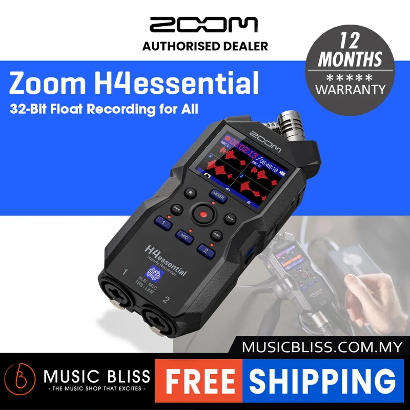 Zoom H4essential 4-Track Handy Recorder (2024 Model, Essential Series) with 32-Bit Float, Accessibility, Stereo Microphones, 2 XLR/TRS Combo Inputs, USB Interface, for Musicians, Podcasters