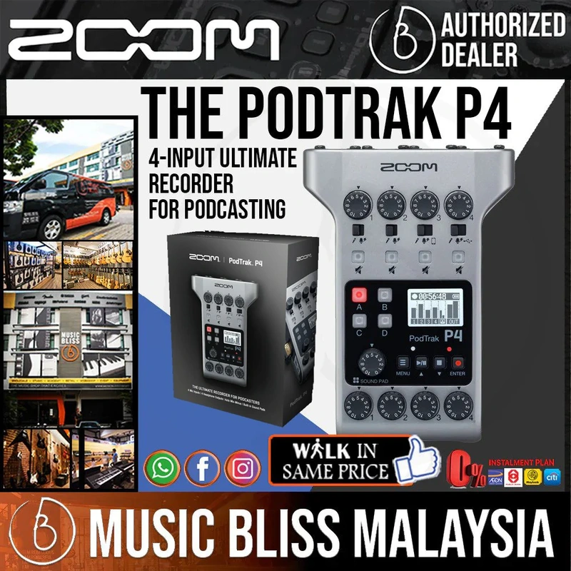 Zoom PodTrak P4 4-input Ultimate Recorder for Podcasting with 0% Instalment